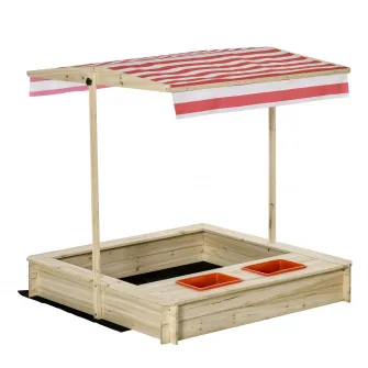 Outsunny Loc de joaca cu nisip de curte cu acoperis reglabil pentru copii 3-8 ani, 118x118x118cm – lemn