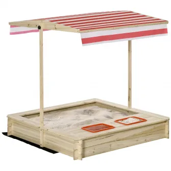 Outsunny Loc de joaca cu nisip de curte cu acoperis reglabil pentru copii 3-8 ani, 118x118x118cm – lemn