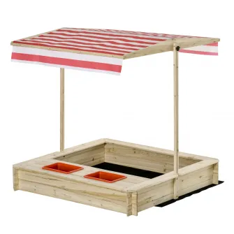 Outsunny Loc de joaca cu nisip de curte cu acoperis reglabil pentru copii 3-8 ani, 118x118x118cm – lemn