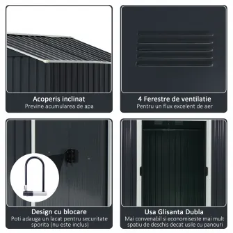 Outsunny Magazie de depositare Gradina cu 2 usi Glisante de ventilatie, Otel