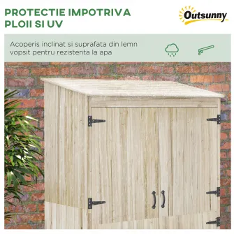 Outsunny Magazie de Gradina din Lemn pentru Depozitarea Uneltelor, Magazie de Gradina cu Usi Duble cu Magneti, Dulap de Depozitare a Uneltelor cu Acoperis Inclinat, 120 x 57 x 183 cm, Natur