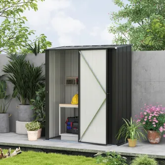 Outsunny Magazie de Gradina Pentru Unelte din Tabla de Otel cu Zavor, 161.5x94.5x196cm, Negru