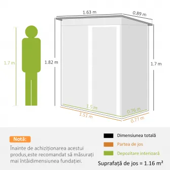 Outsunny, magazie de scule cu usa glisanta, 163x89x182 cm