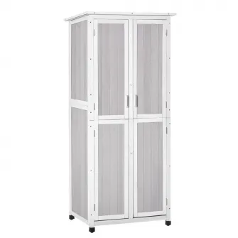 Outsunny Magazie din Lemn de Brad pentru Unelte cu 3 Niveluri, cu Acoperis din Bitum si Carlige, 77x58x175 cm, Gri