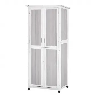Outsunny Magazie din Lemn de Brad pentru Unelte cu 3 Niveluri, cu Acoperis din Bitum si Carlige, 77x58x175 cm, Gri