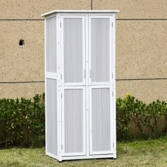 Outsunny Magazie din Lemn de Brad pentru Unelte cu 3 Niveluri, cu Acoperis din Bitum si Carlige, 77x58x175 cm, Gri