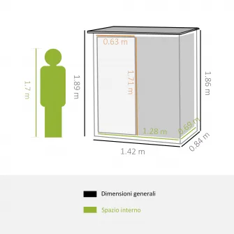 Outsunny magazie impermeabila scule, din otel 142x84x189cm