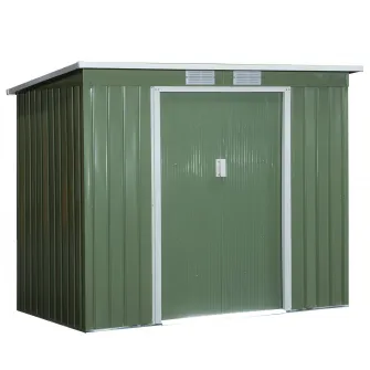 Outsunny Magazin de gradina din otel cu acoperis inclinat, usa glisanta dubla si orificii de aerisire, 213x130x173 cm, verde