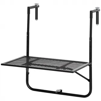 Outsunny Masa de Balustrada Pliabila din Metal, Masuta pentru Balcon cu Inaltime Reglabila pentru Balustrade 3-11cm, 60x60x57-72cm, Negru