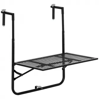 Outsunny Masa de Balustrada Pliabila din Metal, Masuta pentru Balcon cu Inaltime Reglabila pentru Balustrade 3-11cm, 60x60x57-72cm, Negru