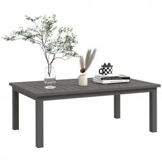 Outsunny Masuta de cafea din aluminiu pentru exterior, Masa laterala dreptunghiulara pentru gradina cu efect de granulatie de lemn si blat cu lamele pentru interior si exterior 100cm x 60cm, Maro