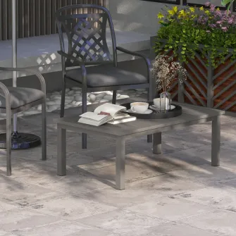 Outsunny Masuta de cafea din aluminiu pentru exterior, Masa laterala dreptunghiulara pentru gradina cu efect de granulatie de lemn si blat cu lamele pentru interior si exterior 100cm x 60cm, Maro