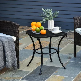 Outsunny Masuta pentru Gradina din Otel cu Blat Perforat, Masuta Patrata pentru Exterior 45x45x50 cm, Negru