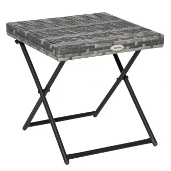Outsunny Masuta pentru Gradina Pliabila din Ratan Sintetic si Otel, Masuta pentru Exterior Economie Spatiu 40x40x40cm, Gri
