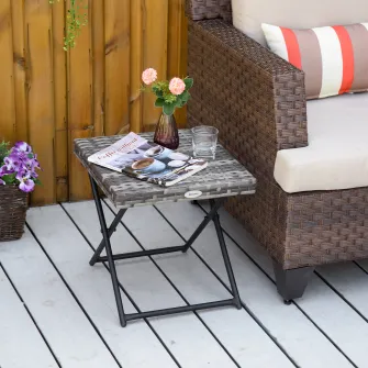 Outsunny Masuta pentru Gradina Pliabila din Ratan Sintetic si Otel, Masuta pentru Exterior Economie Spatiu 40x40x40cm, Gri