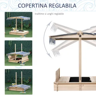 Outsunny Nisipar din Lemn pentru Copii cu Acoperis Parasolar