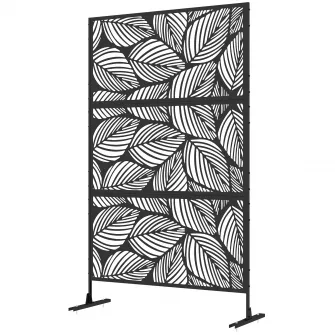 Outsunny Paravan pentru exterior cu suport si suruburi de expansiune, Separator din metal 6,5FT pentru exterior, Paravan decoratuv pentru gradina, terasa, piscina, jacuzzi, stil de frunze, Negru