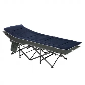 Outsunny Pat pliabil de camping pentru adulti cu perna si husa de transport, 188x64.5x53cm – albastru
