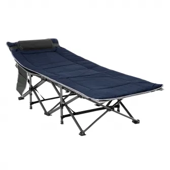 Outsunny Pat pliabil de camping pentru adulti cu perna si husa de transport, 188x64.5x53cm – albastru
