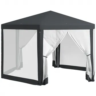 Outsunny Pavilion 4x4 m de Gradina Hexagonal cu Pereti din Plasa, 2 Usi si Picioare Reglabile, Pavilion din Metal si Poliester