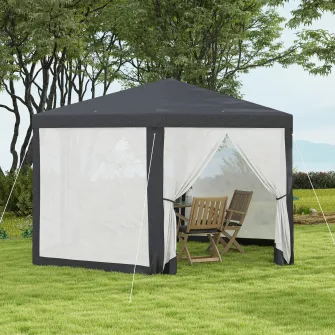 Outsunny Pavilion 4x4 m de Gradina Hexagonal cu Pereti din Plasa, 2 Usi si Picioare Reglabile, Pavilion din Metal si Poliester