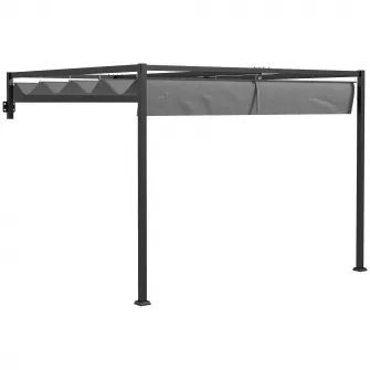 Outsunny Pergola de 3x4m Inclinata cu Acoperis Retractabil, Foisor de Gradina Montat pe Perete, Adapost de Umbra in aer Liber