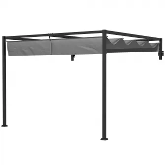 Outsunny Pergola de 3x4m Inclinata cu Acoperis Retractabil, Foisor de Gradina Montat pe Perete, Adapost de Umbra in aer Liber