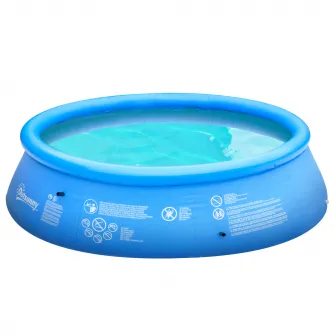 Outsunny Piscina de Gradina Gonflabila din PVC cu 3 Straturi pentru 3-4 Persoane cu Supapa de Scurgere si Pompa Manuala Inclusa, Φ274x76cm, Albastra