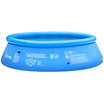 Outsunny Piscina de Gradina Gonflabila din PVC cu 3 Straturi pentru 3-4 Persoane cu Supapa de Scurgere si Pompa Manuala Inclusa, Φ274x76cm, Albastra