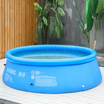 Outsunny Piscina de Gradina Gonflabila din PVC cu 3 Straturi pentru 3-4 Persoane cu Supapa de Scurgere si Pompa Manuala Inclusa, Φ274x76cm, Albastra