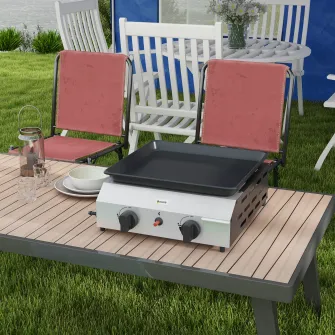 Outsunny Plansa Gratar pe Gaz cu 2 Arzatoare din Otel Inoxidabil, 4,8kW, Gratar Portabil pe Gaz cu Blat cu Gratar Antiaderent pentru Camping, Picnic
