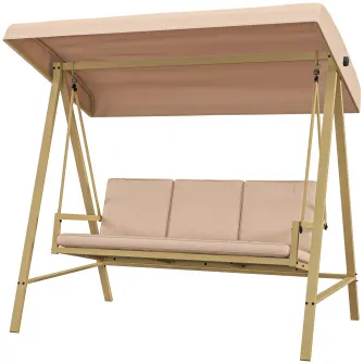 Outsunny Scaun Balansoar de Gradina cu 3 Locuri, Banca Hamac in Aer Liber cu Copertina Reglabila, Perne Detasabile si Cadru din Otel, Bej