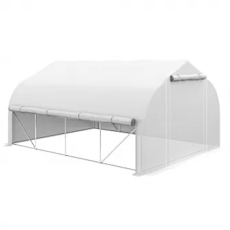 Outsunny Sera Cabina 4 x 3(m), Pereti Laterali Rulabili cu Fermoar, Usa cu Plasa, 8 Ferestre cu Plasa, Cort Tunel de Sera cu Folie PE, Etichete pentru Plante si Manusi Gratuite, Alb