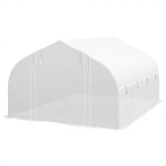 Outsunny Sera Cabina 4 x 3(m), Pereti Laterali Rulabili cu Fermoar, Usa cu Plasa, 8 Ferestre cu Plasa, Cort Tunel de Sera cu Folie PE, Etichete pentru Plante si Manusi Gratuite, Alb