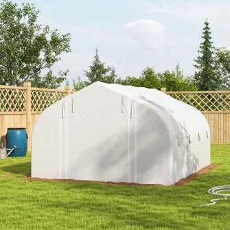 Outsunny Sera Cabina 4 x 3(m), Pereti Laterali Rulabili cu Fermoar, Usa cu Plasa, 8 Ferestre cu Plasa, Cort Tunel de Sera cu Folie PE, Etichete pentru Plante si Manusi Gratuite, Alb