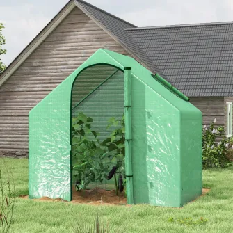 Outsunny Sera Cabina Portabila 180x100cmx168cm, Folie PE, Sera de Gradina cu Cadru de Otel, Usa cu Fermoar, Aerisire Superioara, pentru Flori, Legume, Puieti, Plante Tropicale, Verde