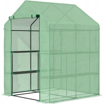 Outsunny Sera de gradina cu rafturi, protectie din PE si usa care se ruleaza, 143x138x190cm, verde