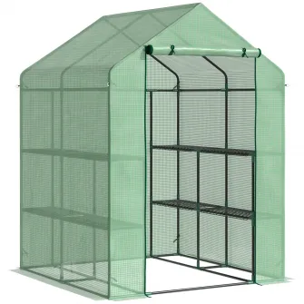 Outsunny Sera de gradina cu rafturi, protectie din PE si usa care se ruleaza, 143x138x190cm, verde