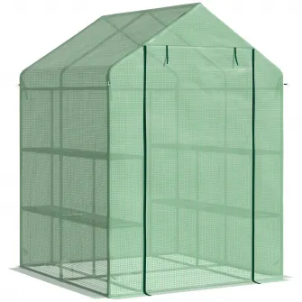 Outsunny Sera de gradina cu rafturi, protectie din PE si usa care se ruleaza, 143x138x190cm, verde