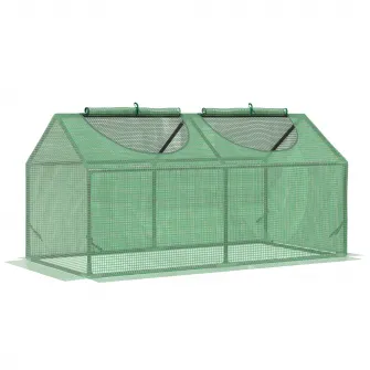 Outsunny Sera de Gradina tip Cabana cu Acoperis din PE, Sera pentru Gradina de legume  cu Tarusi si Margini Extinse pentru Plante si Flori, 120x60x60cm, Verde