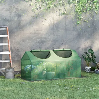 Outsunny Sera de Gradina tip Cabana cu Acoperis din PE, Sera pentru Gradina de legume  cu Tarusi si Margini Extinse pentru Plante si Flori, 120x60x60cm, Verde