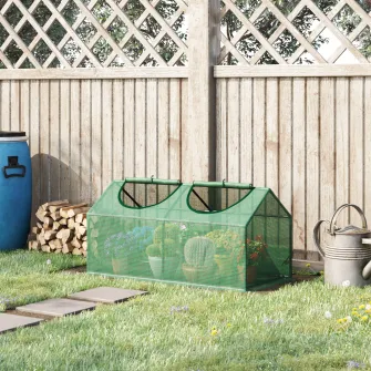 Outsunny Sera de Gradina tip Cabana cu Acoperis din PE, Sera pentru Gradina de legume  cu Tarusi si Margini Extinse pentru Plante si Flori, 120x60x60cm, Verde