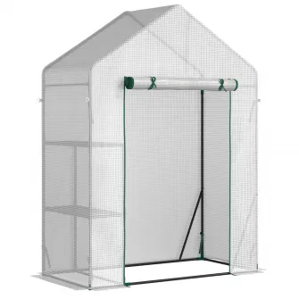 Outsunny Sera pentru Gradina pentru Exterior cu 2 Rafturi, Usa tip Rulou, 143x73x195cm, Alb
