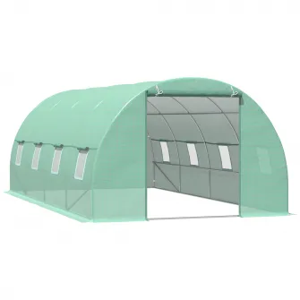Outsunny Sera pentru plante Tunel agricol Sera de exterior din Otel si PE cu 8 ferestre 5,9 x 3 x 2 m Verde