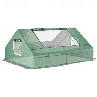 Outsunny Sera Rectangulara de Gradina din Otel cu invelis din PE, Usi rulante si Ferestre, 180x140x80cm, Verde