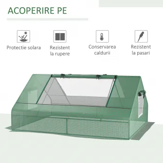 Outsunny Sera Rectangulara de Gradina din Otel cu invelis din PE, Usi rulante si Ferestre, 180x140x80cm, Verde