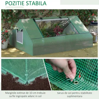 Outsunny Sera Rectangulara de Gradina din Otel cu invelis din PE, Usi rulante si Ferestre, 180x140x80cm, Verde