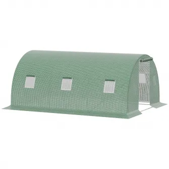 Outsunny Sera Tunel de Exterior cu Copertina din PE, Usa cu Fermoar si 6 Ferestre, Verde