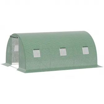 Outsunny Sera Tunel de Exterior cu Copertina din PE, Usa cu Fermoar si 6 Ferestre, Verde