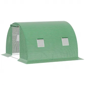 Outsunny Sera tunel de exterior cu protectie din PE, Usa cu incuietoare si 4 ferestre, verde